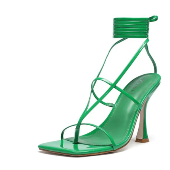 Vivianly Womens Kimi Green 4" Heels Open Toe Leg Wrap Lace Up Sandals Sz 9 - Picture 1 of 9